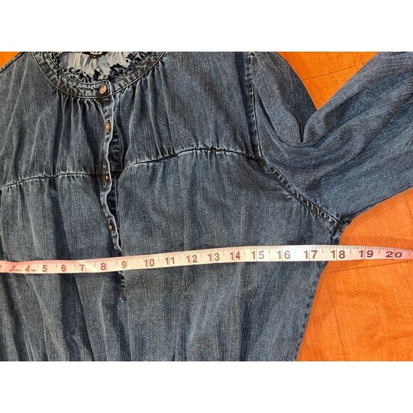 Rails Shawna  Long-Sleeve Smocked Waist Button-Front Denim Women's Dress Size L - Picture 8 of 11